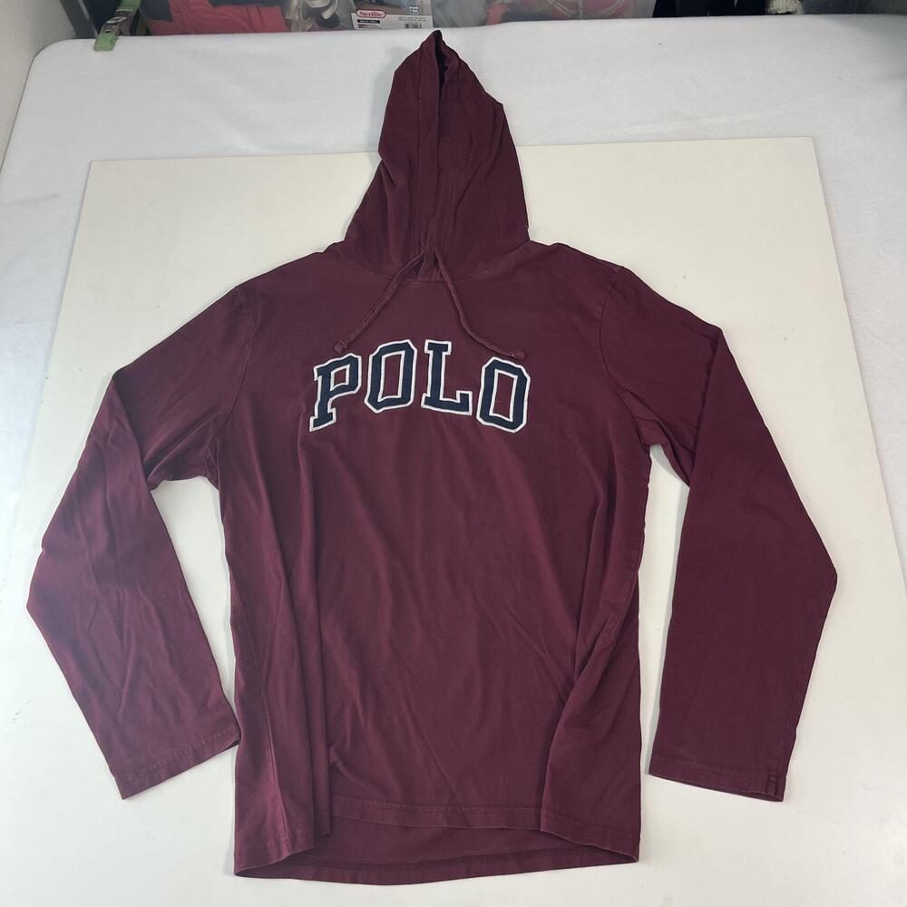 Polo Ralph Lauren Hoodie Mens Large Red Long Sleeve Pullover POLO Logo Vintage